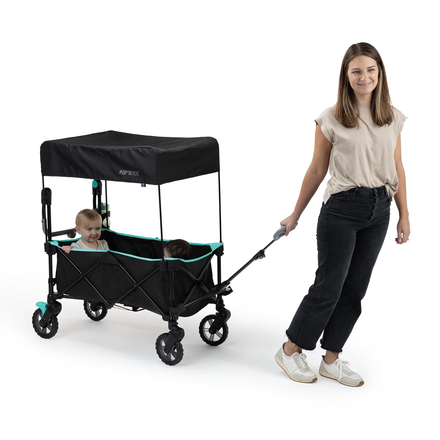 Ingenuity Ingenuity Pop 'N Ride Lightweight Stroller Wagon - Face-to-Face Seats for 2 with 3-Point Harnesses & Sun Canopy