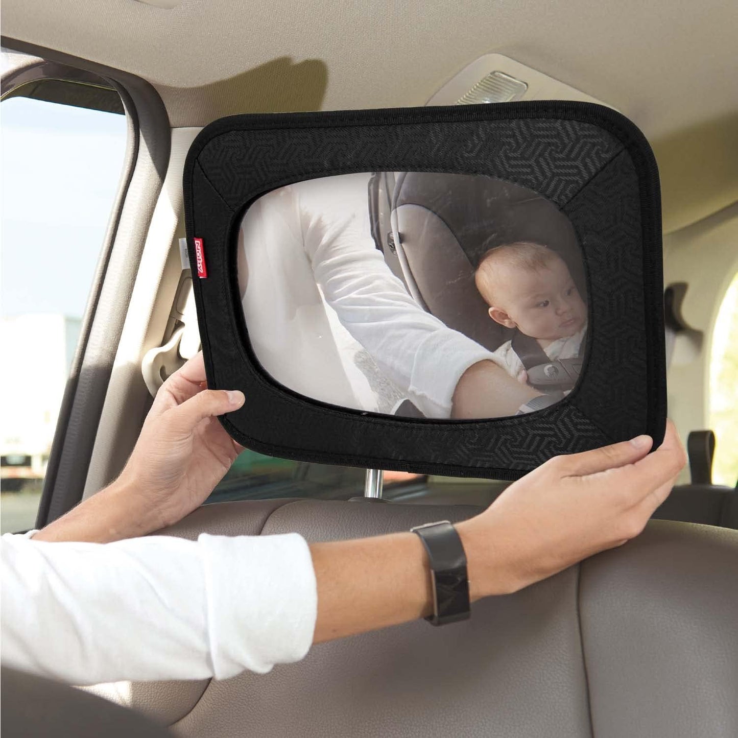 Nuby Shatterproof Rear Facing Backseat Baby Mirror, Black