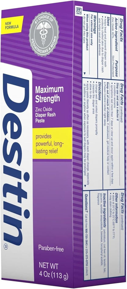 DESITIN Maximum Strength Diaper Rash Paste, 3 Pack (4 Ounce)