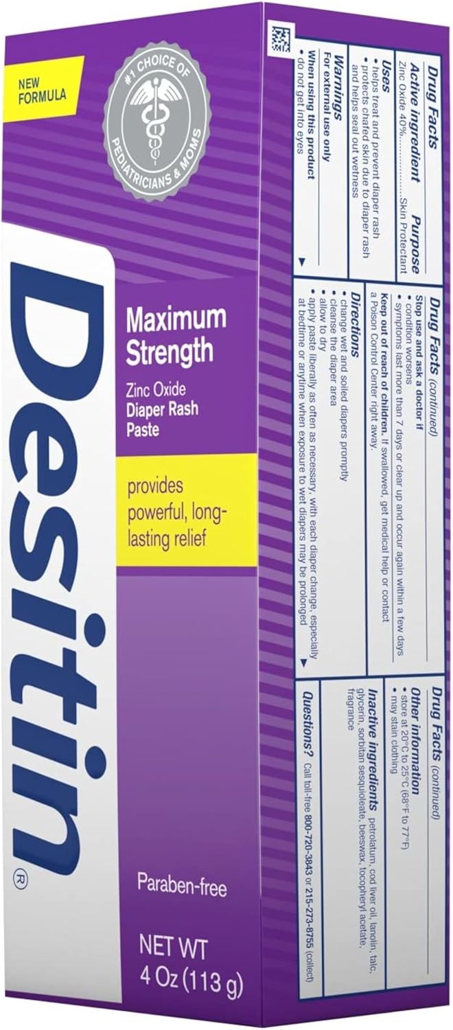DESITIN Maximum Strength Diaper Rash Paste 4 oz (Pack of 4)