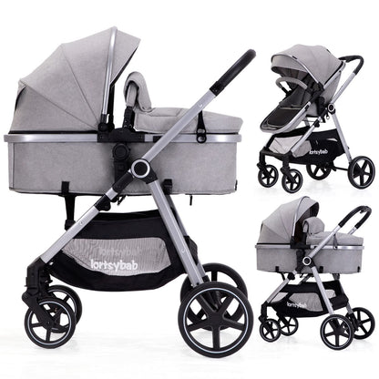 Lortsybab 2-in-1 Baby Stroller - Folding Infant Newborn Pram Stroller with Reversible Seat - Toddler Strollers for 0-36 Months Old Babies (Pink)