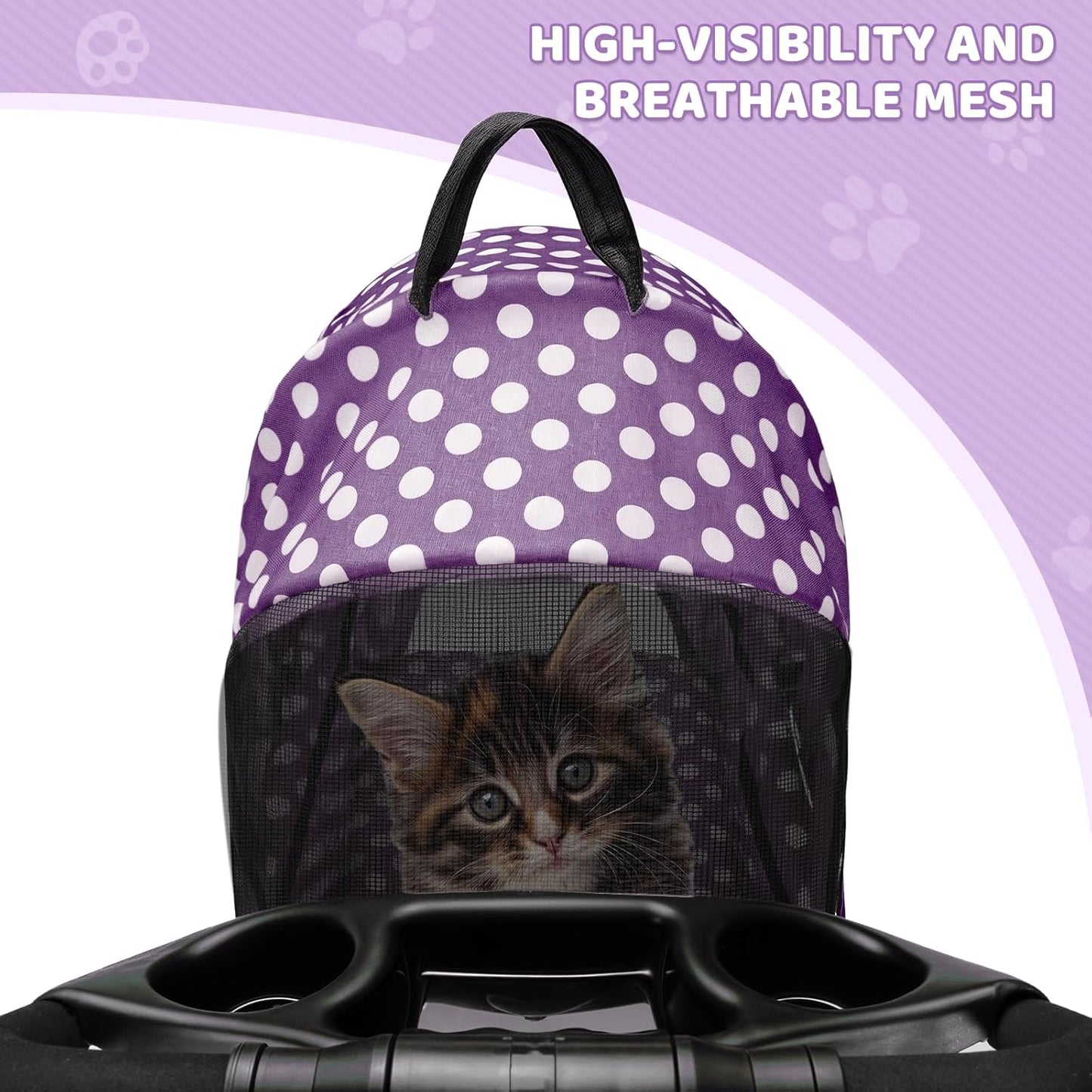 Magshion Compact Pet Stroller for Small-Medium Dogs/Cats up to 22lbs, 4-Wheel Lightweight Umbrella Shaped Portable Puppy Travel Jogger with Breathable Mesh, Cup Holder & Rear Storage, Black