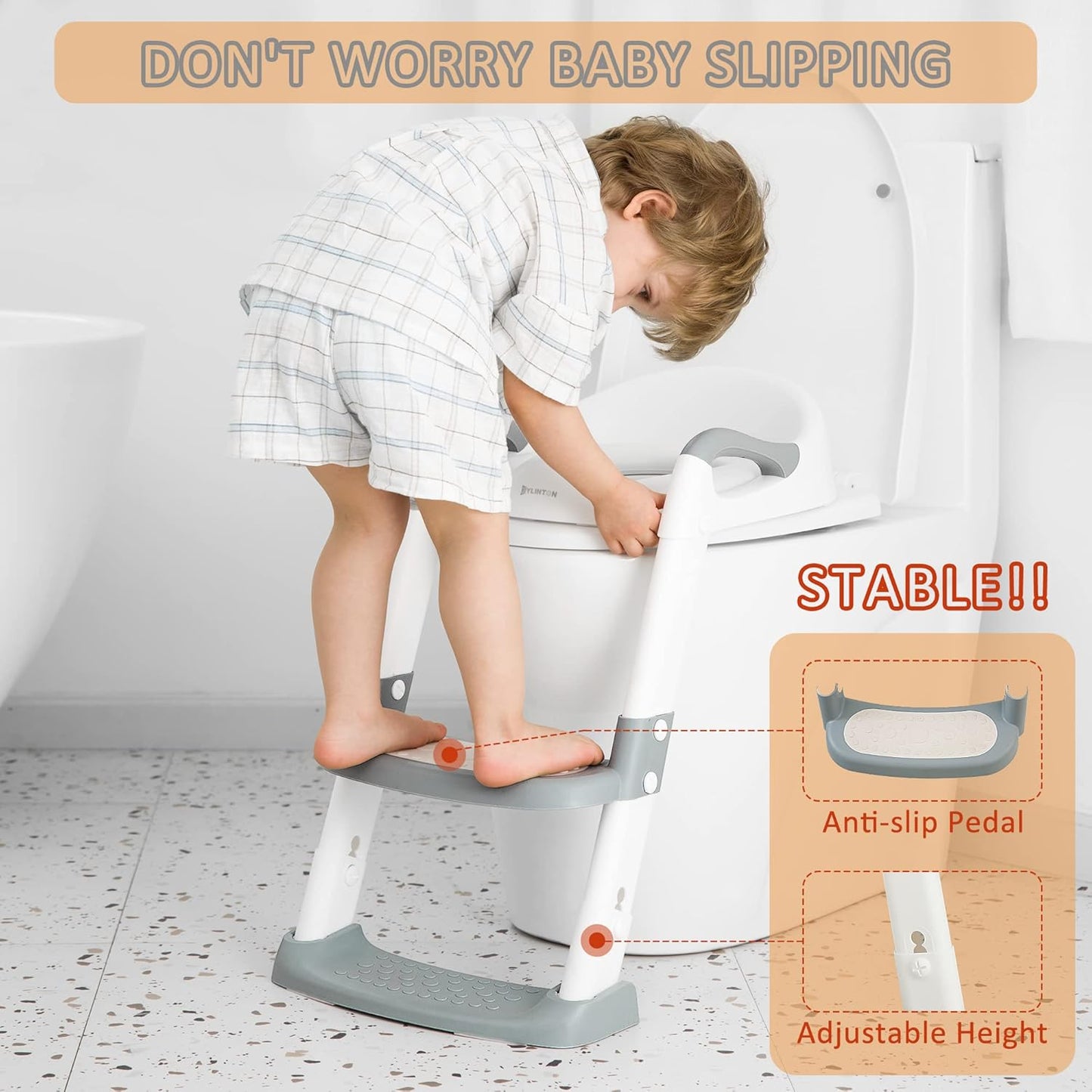 JASSONE® Potty Training Seat, Toddler Step Stool, 2 in 1 Potty Training Toilet for Kids, Baby Seat with Splash Guard and Anti-Slip Pad for Boys Girls Potty Training, Grey