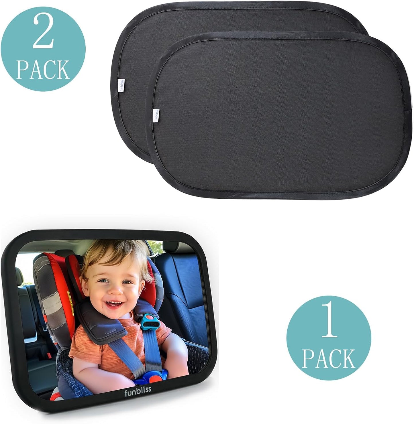 Funbliss 2-Pack Baby Car Mirror - Shake-Proof & Shatterproof, 360° Adjustable Angle, Clear Wide View for Rear-Facing Infants, Easy Install, Perfect Baby Travel Gear & Carseat Accessories