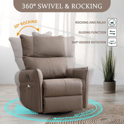 Power Swivel Rocker Recliner Chair for Nursery, Upholstered Snowflake Velvet 270°Swivel Glider Rocker Chair with USB Ports, Small Power Recliners for Small Spaces Living Room