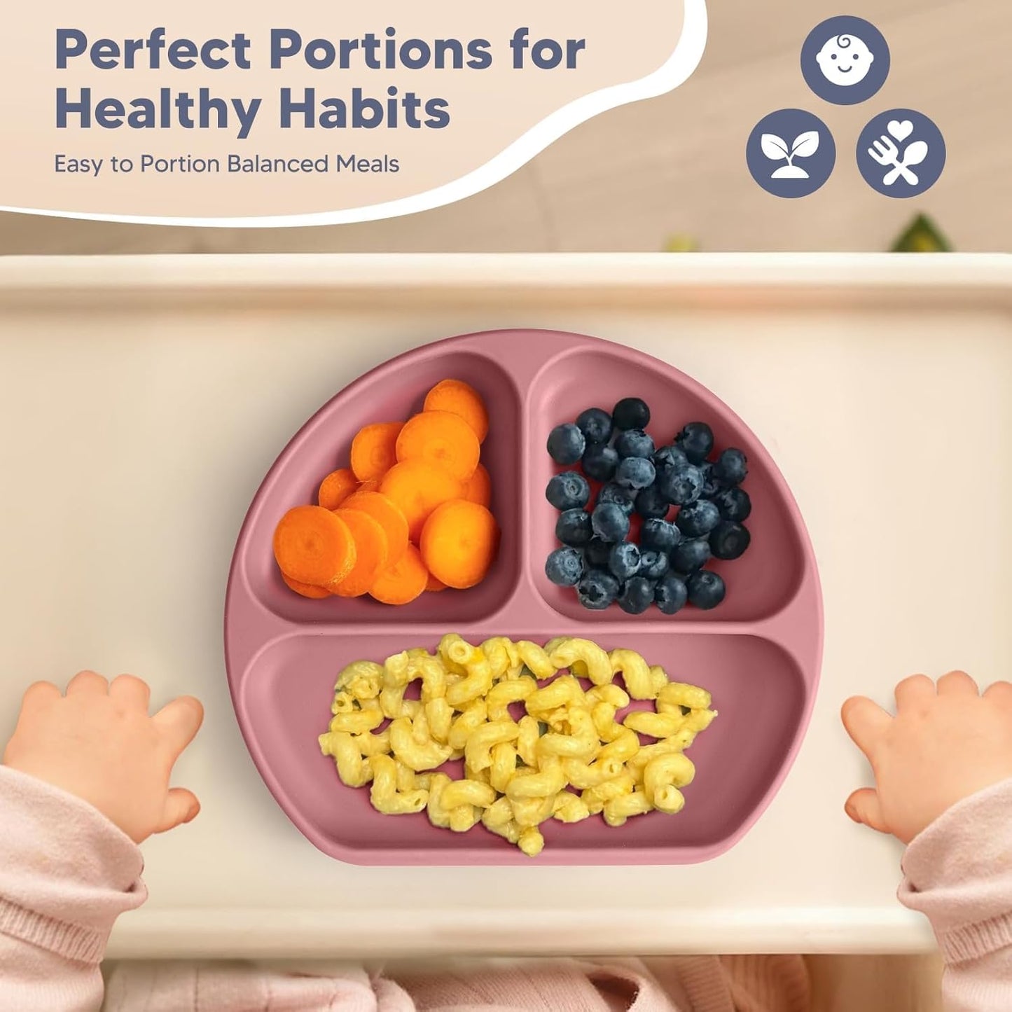 Baby Suction Plates and Bowls Set - 100% Food Grade Silicone Toddler Feeding Supplies for BLW | Stay-Put Divided Dish | Includes Bonus Bib, Cup & Soft Spoon/Fork (6-Piece)