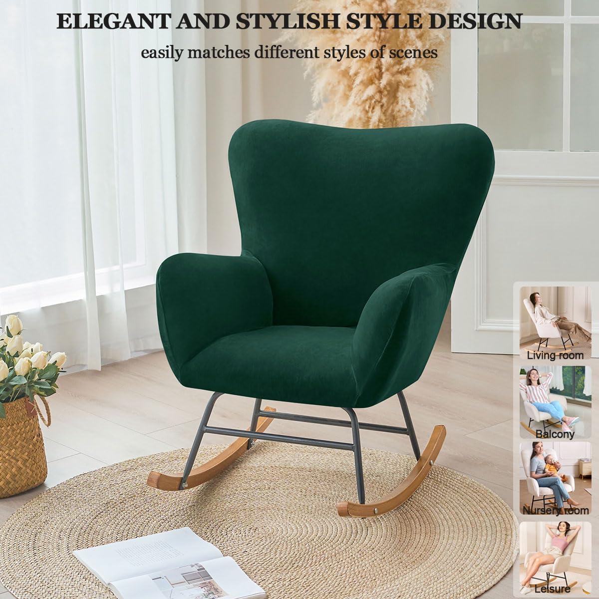 Levoberg Nursery Rocking Chair Cover Velvet Rocker Glider Chairs Cover Slipcovers Stretch Rocking Accent Chair Cover Recliner Armchair Slipcover for Nursery Living Room Bedroom Office Camel