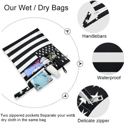 visesunny Yellow Dinosaurs Volcano and Palm Tree 2Pcs Wet Bag with Zippered Pockets Washable Reusable Roomy for Travel,Beach,Pool,Daycare,Stroller,Diapers,Dirty Gym Clothes, Wet Swimsuits, Toiletries