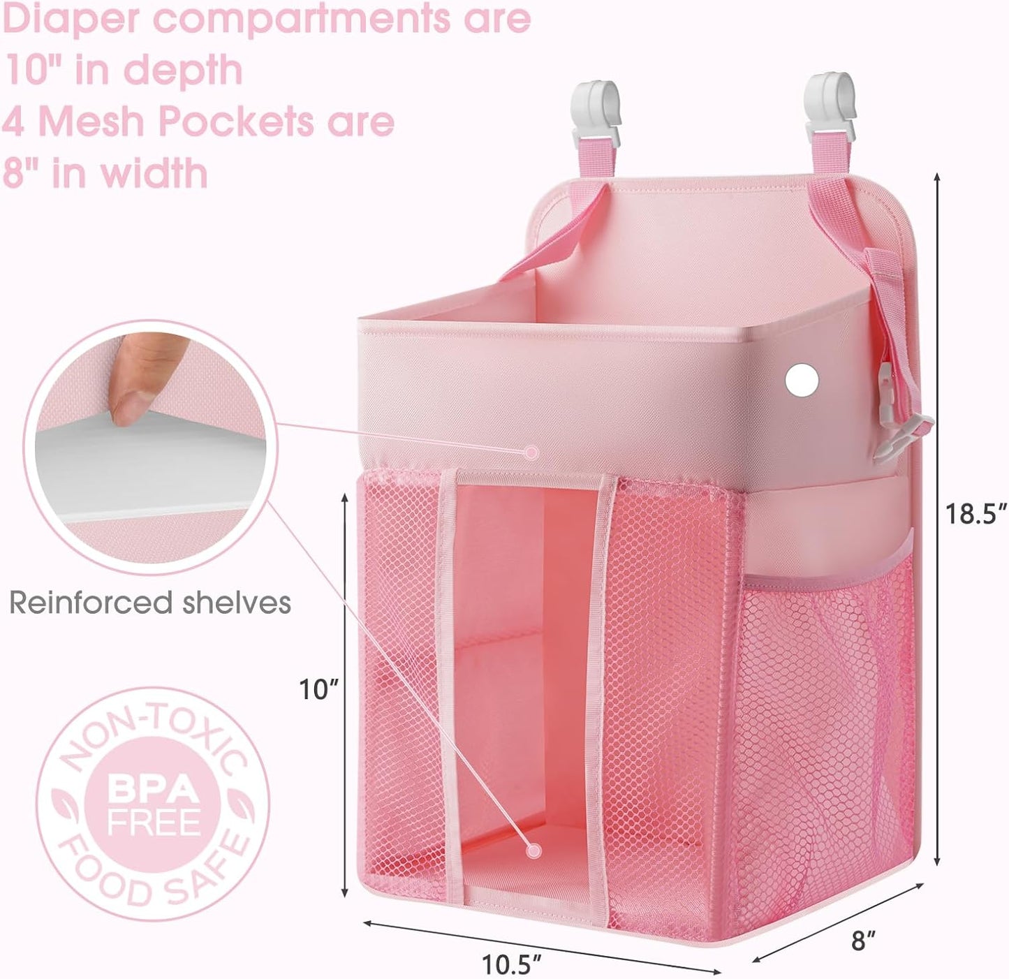 Maliton Changing Table Diaper Organizer - Baby Hanging Diaper Stacker Nursery Caddy Organizer for Cribs Playard Baby Essentials Storage (Gray)