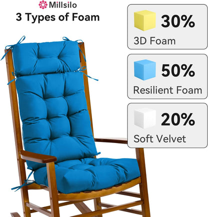 Millsilo Rocking Chair Cushions 3-Piece Set with Neck Pillow, Indoor Rocker Comfortable Tufted Non-Slip Pads with Ties, High-Density Foam Cushion for Adirondack Glider Chair, Orange, 52 x 19 x 4 Inch