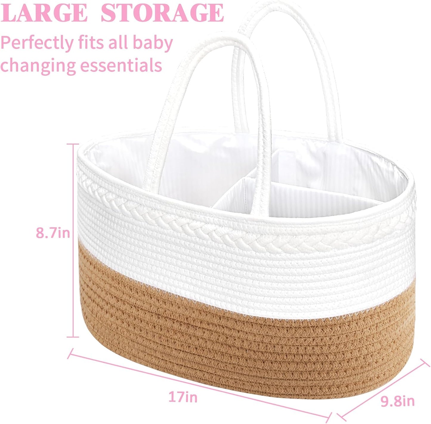 ABenkle Baby Diaper Caddy, Nursery Storage Bin and Car Organizer for Diapers and Baby Wipes, Cotton Rope Diaper Basket Caddy, Changing Table Diaper Storage Caddy