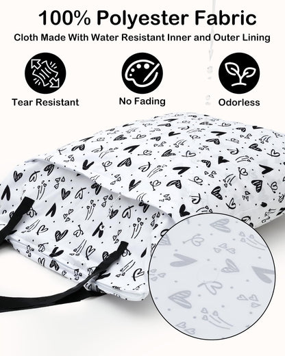 ALVABABY 2 Pack Large Wet Dry Bag Waterproof Hanging Cloth Diaper with Double Zippered Pockets 25x18 inches (Feather & Stripe)