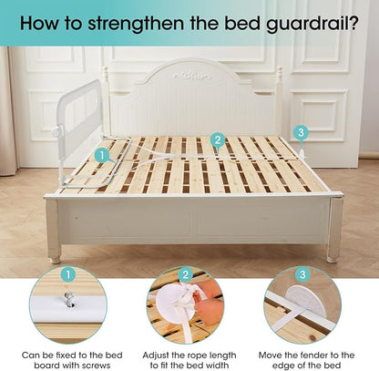 NUTIKAS Baby Bed Rail Guard for Toddlers - 70" Toddler Bed Rails for Twin, Full, Queen, King Bunk Size Bed Swing Down Bedrail Extral Tall Child Safety Side Railing Guards for Kids White