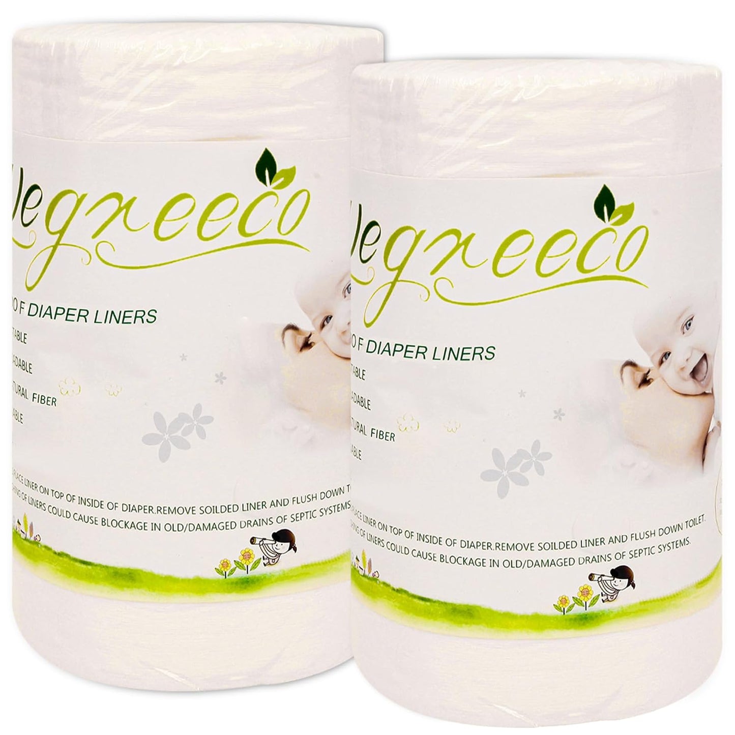 wegreeco Unscented Diaper Liners - Fragance Free and Chlorine Free Cloth Diaper Liners - 100 Sheets Per Roll (5 Roll)