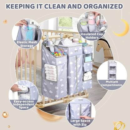 Orzbow 3-in-1 Hanging Diaper Caddy Organizer for Changing Table, Nursery Organization and Diaper Stacker for Crib Wall, Removable Diaper Organizer for Baby Girl Essentials, Pink