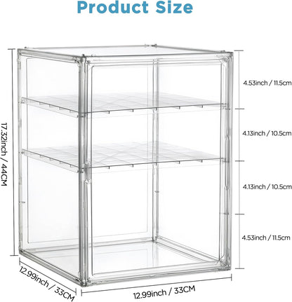 HBlife Baby Bottle Storage Organizer for Countertop Cabinet, 3 Tiers Adjustable Clear Acrylic Bottles Storage Station Case Box Container with 2 Removable Dividers and Magnetic Door, Large