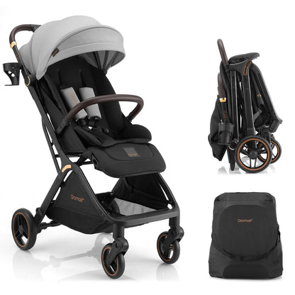 Gromast Gravity Folding Baby Stroller - Portable Travel Toddler Stroller w/Adjustable Backrest, Canopy & Cup Holder, Lightweight and UV Protected, One-Hand Automatic Folding - Green