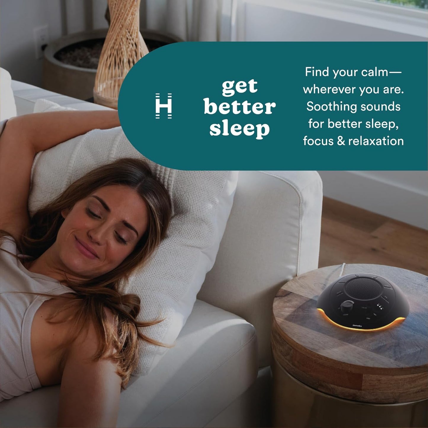 Homedics Sleep Better Portable Sound Machine, Night Light,12 Soothing Sounds Including White Noise, Rain, and Thunderstorm, Ultra-Portable Design, Auto-Off Timer, Ideal for Travel & Baby Sleep, Black
