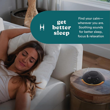 Homedics Sleep Better Portable Sound Machine, Night Light,12 Soothing Sounds Including White Noise, Rain, and Thunderstorm, Ultra-Portable Design, Auto-Off Timer, Ideal for Travel & Baby Sleep, Black
