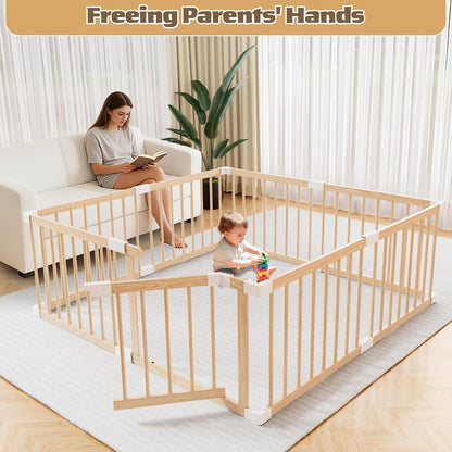 Extra Large Wooden Baby Playpen,Play Pen for Babies and Toddlers Kids Indoor,Security Playard Area Indoor,Easy to Assemble (73x73x24 Inch)