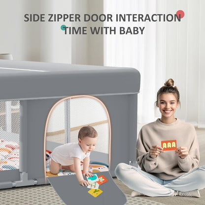 Baby Playpen with Mat 50x50 Inch, Play Pen for Babies and Toddlers with Gate, Baby Fence Sturdy Safety Playpen, Indoor & Outdoor Kids Activity Center