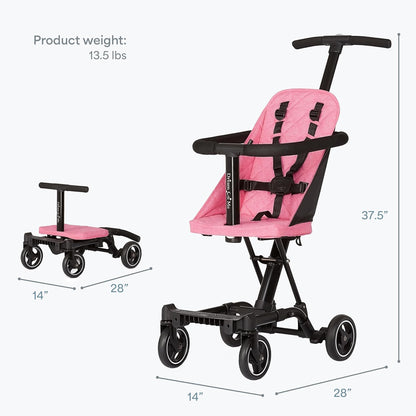 Dream On Me Coast Rider Travel Stroller, Lightweight & Compact Baby Stroller, Theme Park Approved, Book-Folding Design, Adjustable Handle, Soft-Ride Wheels, Converts to Rider & Scooter - Black