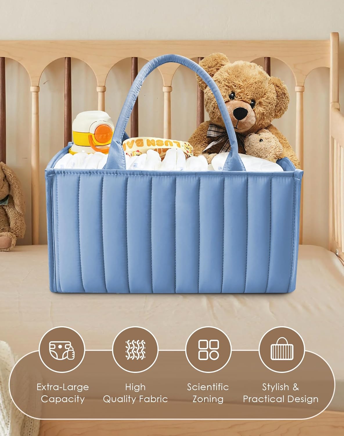 SWEET DOLPHIN 2-Pack Quilted Diaper Caddy Organizer – Premium Puffer Style Nursery Storage Bins – Water-Resistant & Wipeable Changing Table Organizer – Trendy Tote for Home & Car Travel - Mocha Brown