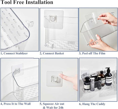 Bath Toy Storage Organizer, Bathtub Toy Storage Holder, Large Capacity Wall Mounted Shower Caddy Shower Organizer, No Drill Shelves Basket, Clear White, 2 Pack