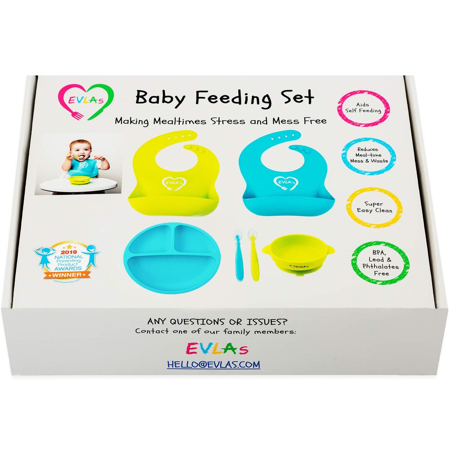 EVLA'S Baby Feeding Set, Baby Led Weaning Supplies, Adjustable Silicone Bibs, Divided Plate, Suction Bowl with Lid, Soft Spoons for Babies or Toddlers, Baby Registry must have!(Pink and Purple)