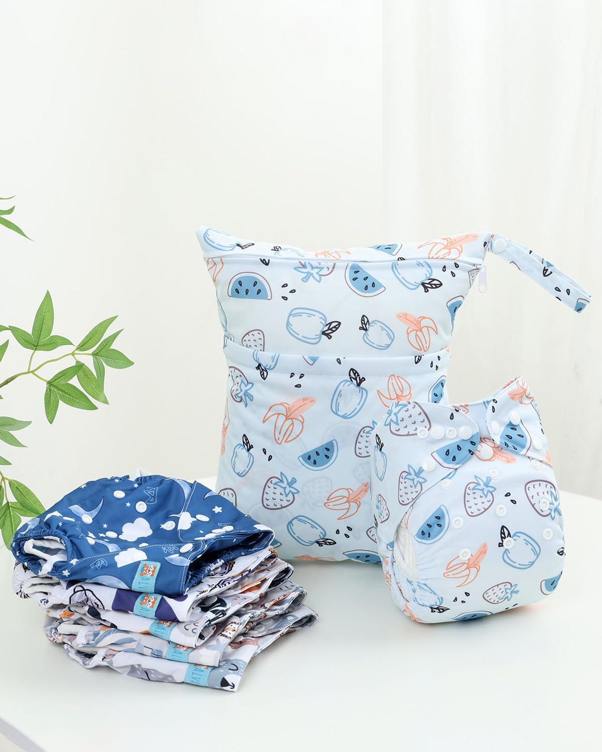 ALVABABY 6pcs Cloth Diaper Covers &1 Wet Dry Bag, Washable Reusable Cloth Nappy Shell for Prefold with Multi-Functional Bag, Flat or Fitted Diaper Inserts 6NKZ06