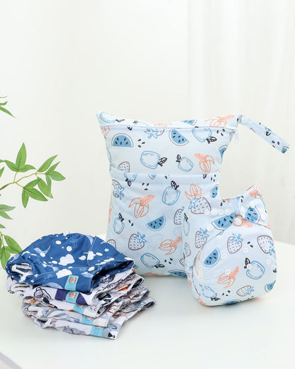 ALVABABY 6pcs Cloth Diaper Covers &1 Wet Dry Bag, Washable Reusable Cloth Nappy Shell for Prefold with Multi-Functional Bag, Flat or Fitted Diaper Inserts 6NKZ06