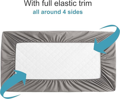 NTBAY 2 Pack Waterproof Crib Mattress Protector, Quilted 28"x52" Toddler Fitted Sheet - Machine Washable - Soft and Breathable Mattress Pad Cover for Crib, Nursery, Daycare, Cot, Smoke Grey
