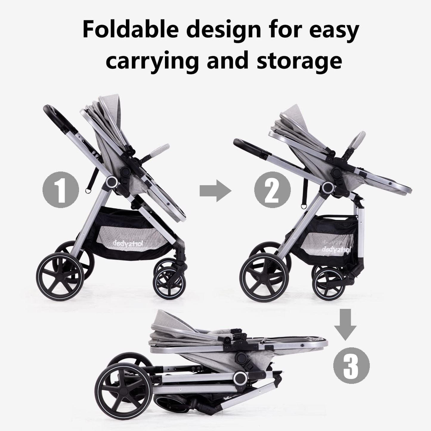 Lortsybab 2-in-1 Baby Stroller - Folding Infant Newborn Pram Stroller with Reversible Seat - Toddler Strollers for 0-36 Months Old Babies (Pink)