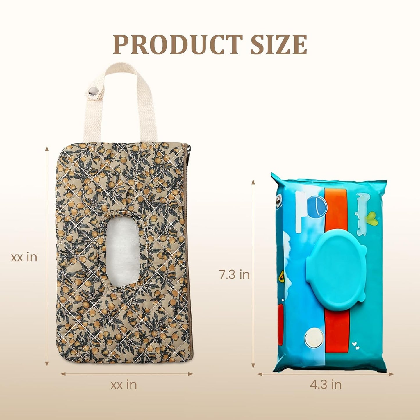 Quilted Baby Diaper and Wipes Pouch Portable Mommy Bag for Stroller Reusable Wipes Pouch with Lanyard for Casual Travel (Beige)