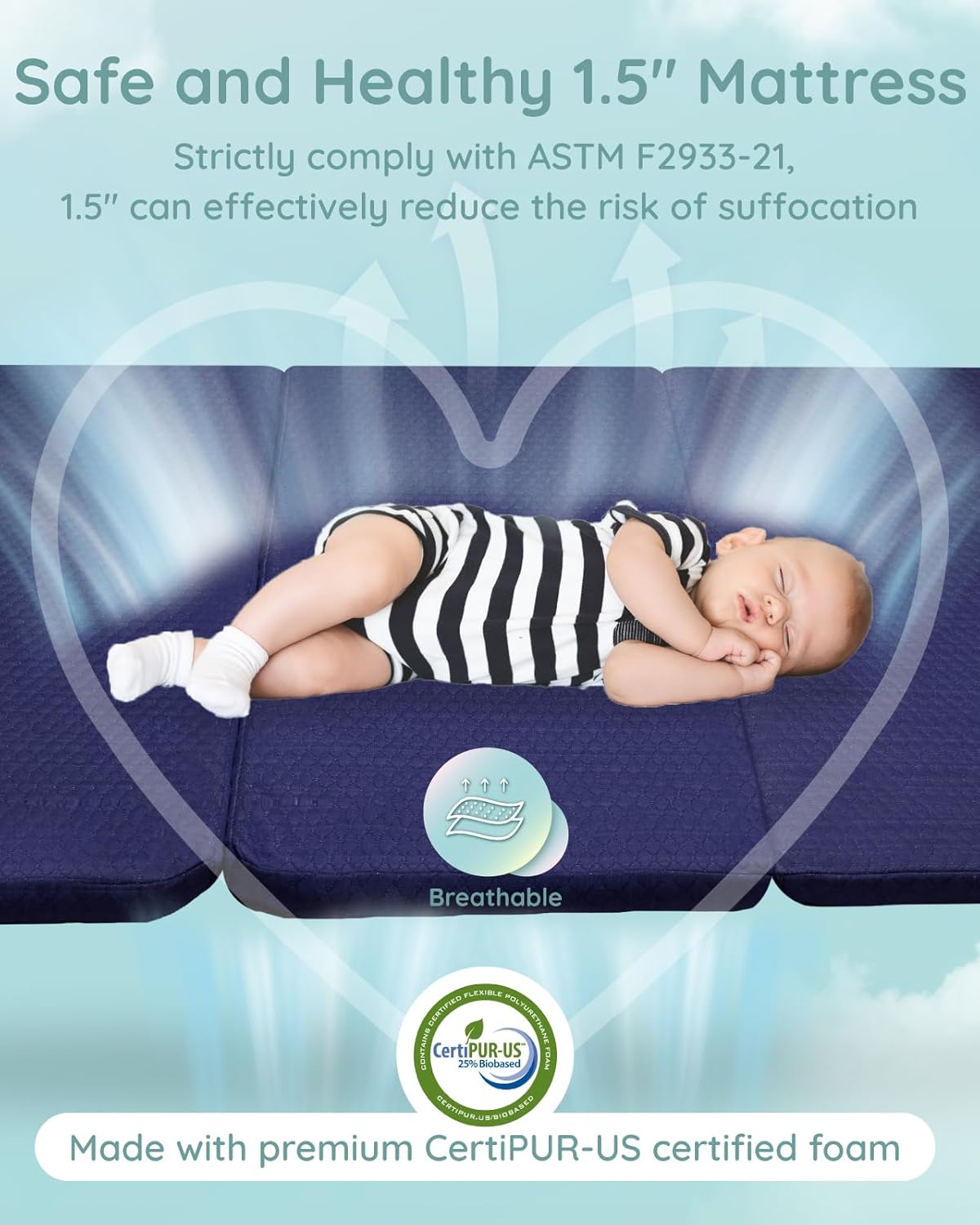 Lilian&Gema Pack and Play Mattress 38"x26"x1.5", Pack N Play Mattresses Pad for Play Pen and Playard, Premium Foam Playpen Mattress Topper with Washable Cover & Traveling Bag for Baby Toddler