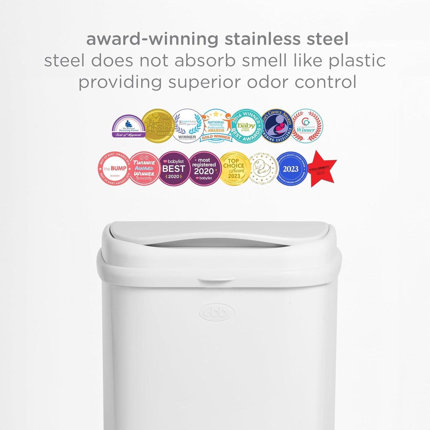Ubbi Steel Diaper Pail, Odor Locking, No Special Bag Required, Award-Winning, Registry Must-Have, White