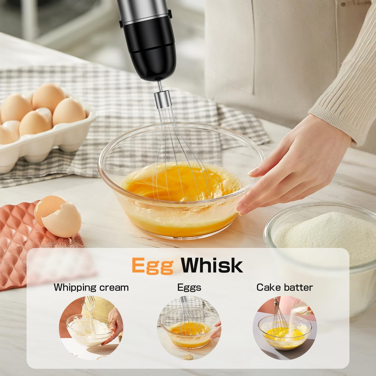 Turelar Immersion Blender Handheld Corded Hand Blenders Set 1100W, Trigger Variable Speed 5 in 1 Stick Emulsifier with Chopper, Whisk and Frother for Soup, Baby Food and Smoothies, Orange