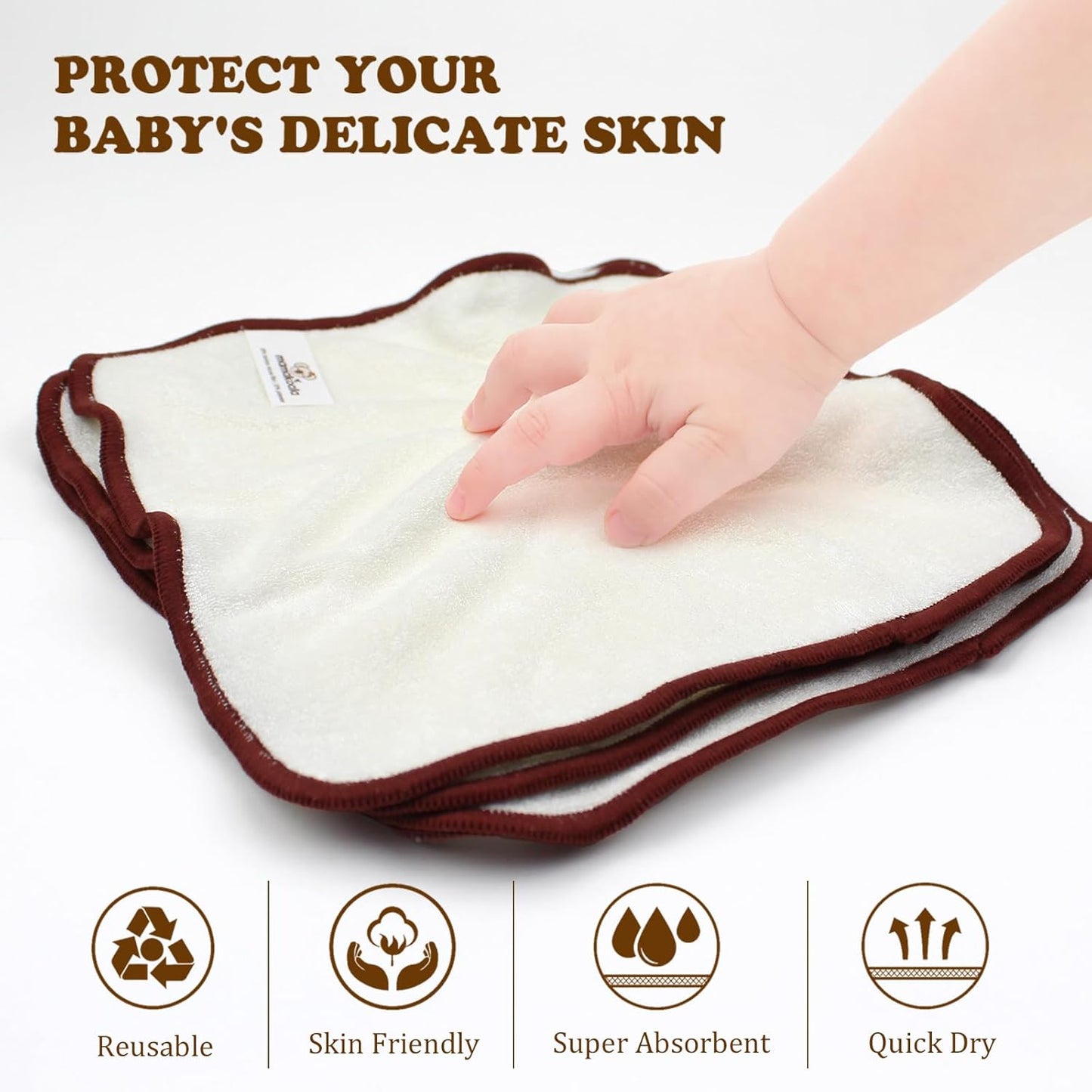 Mama Koala 2 Pack Reusable Pail Liners, with 15 Pack Washable Cloth Diaper Wipes & 1ps of Waterproof pod