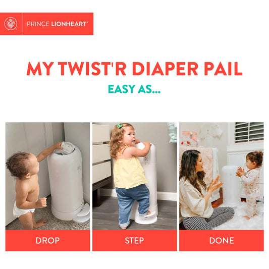 Prince Lionheart My Twist’R Diaper Pail Made in USA - Hands Free Patented Design Completely Eliminates Odors - Easy to Use, Customize to Match Nursery