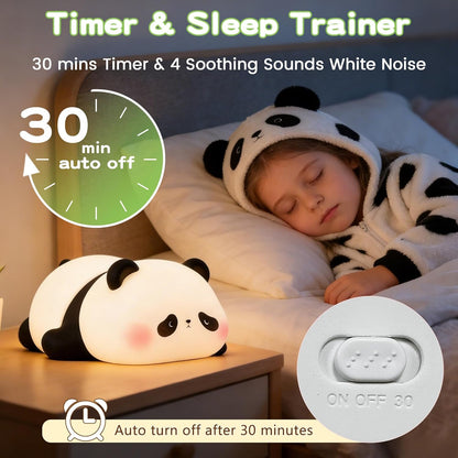 Cute Panda Night Light with White Noise, Sound Machine for Baby Sleeping Aid ,Toddler Sleep Trainer 4 Soothing Sleep Sounds,Timer/Dimmable Nursery Silicone Night Light, Cute Gifts for Kids Boys/Girls
