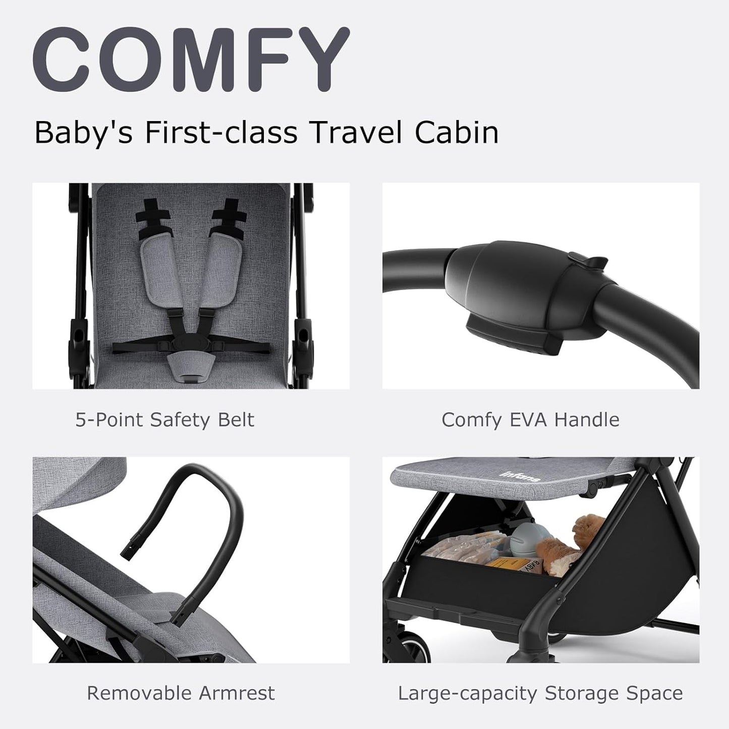 INFANS Ultra-Compact Fold Airplane Ready Travel Stroller, One-Hand Gravity Fold Near Flat Recline Seat, Foldable Toddler Stroller for Infant 6-36 Month
