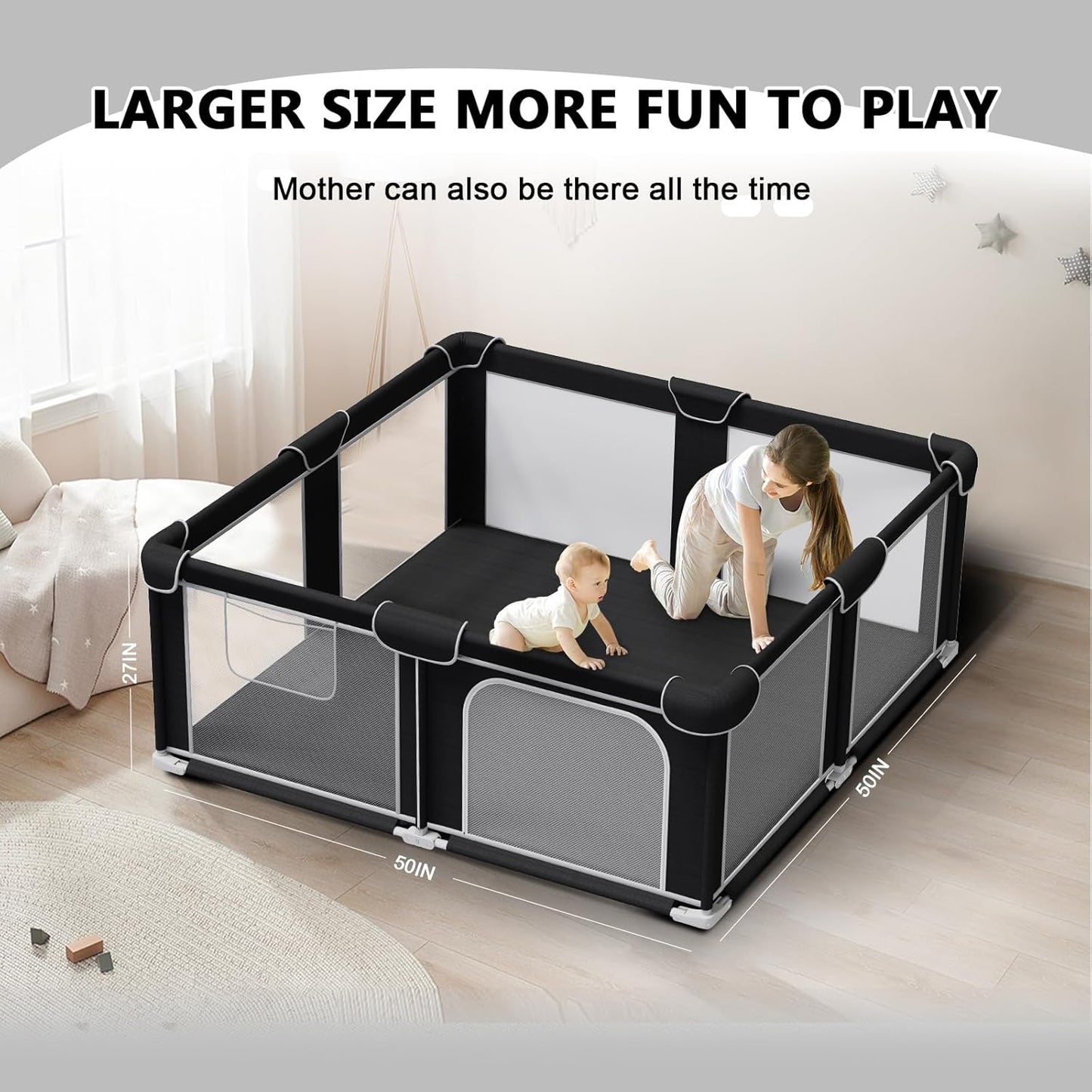 G TALECO GEAR Foldable Playpen for Babies and Toddlers, 71"x79" Portable Play Yard with Mat, Kids Collapsible Play Pen with Sturdy Metal Frame & Mesh Walls, Indoor & Outdoor Baby Fence Play Area