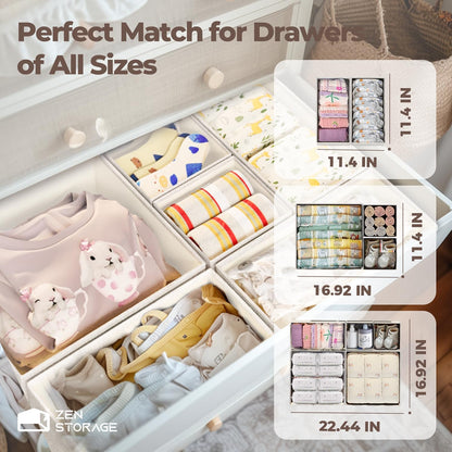 Cotton Linen Drawer Organizers for Baby Clothes, 20Pack Multi-Size Nursery Dresser Dividers for Clothes, Premium Foldable Storage Bins for Bedroom, Closet and Diaper Table, Beige
