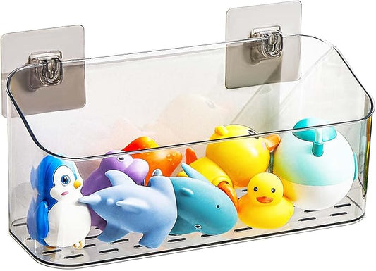 Bath Toy Storage 1 Pack, Large Bath Toy Holder, Quick Dry Bathtub Toys Organizer, Shower Caddy Shower Organizer for Bathroom Storage, No Drill Shelves Basket, Drainable, Clear Black