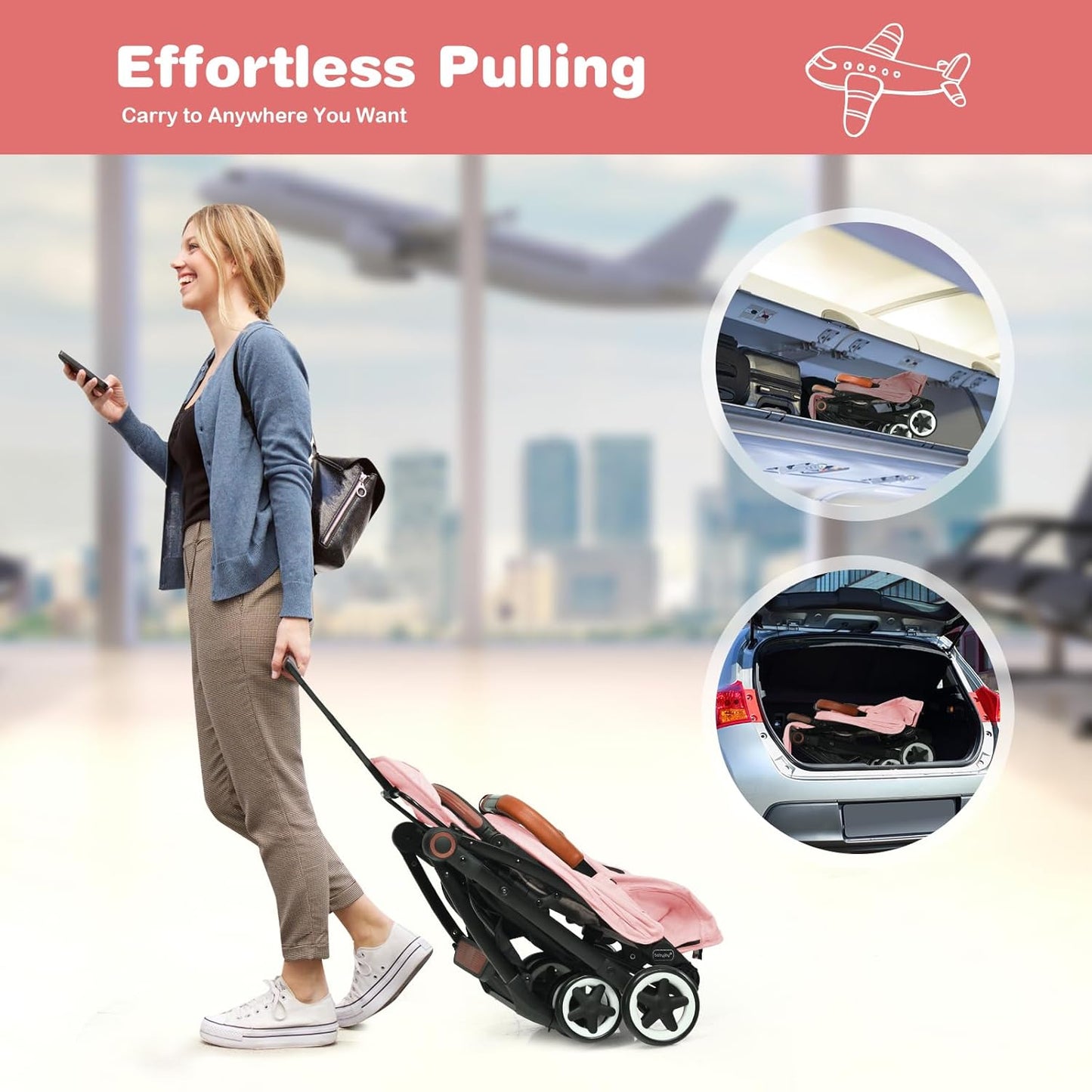 BABY JOY Lightweight Baby Stroller, Compact Toddler Travel Stroller for Airplane, Infant Stroller w/ 5-Point Harness, Adjustable Backrest/Footrest/Canopy, Storage Basket, Easy One-Hand Fold, Beige