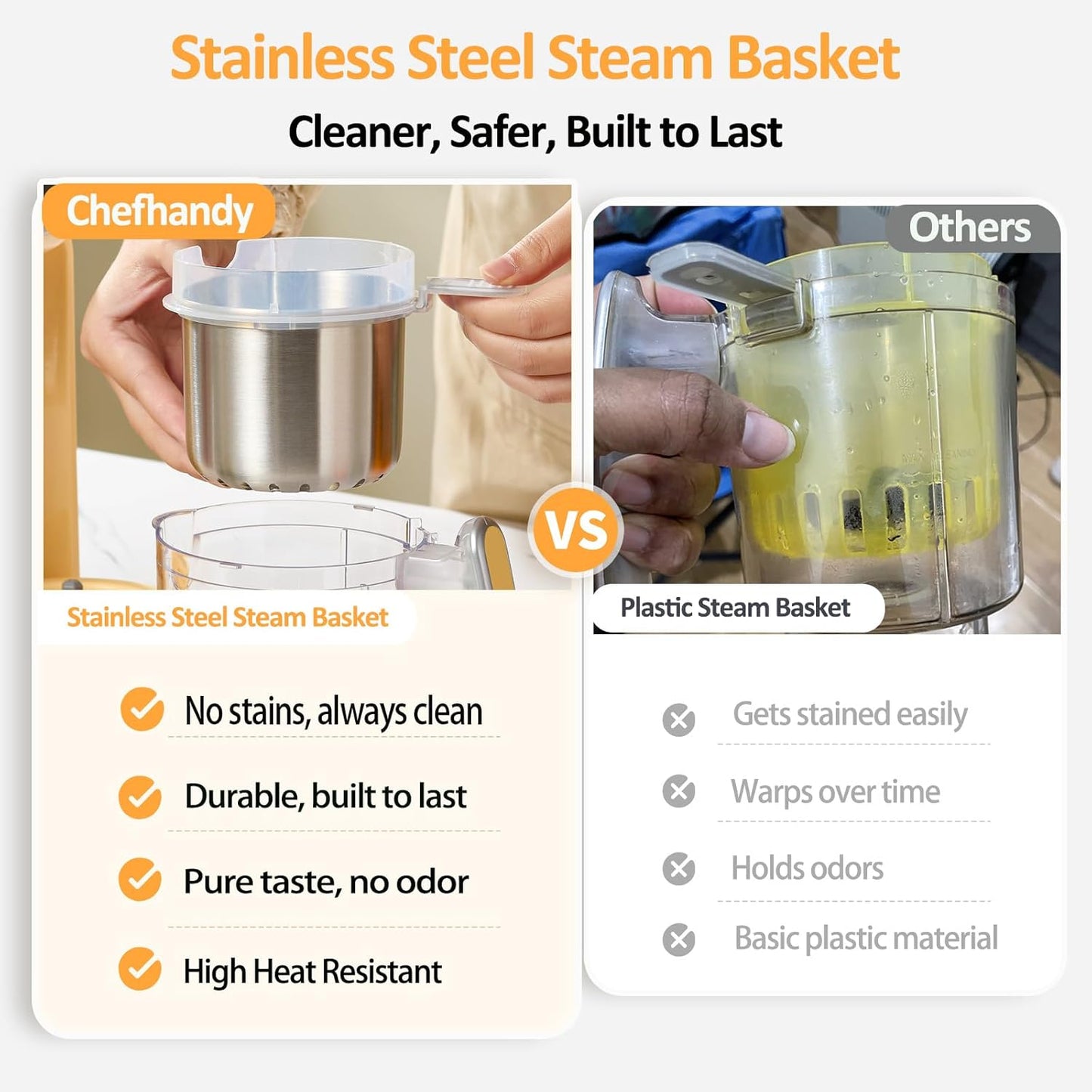 Chefhandy Baby Food Maker, Steamer & Blender with Stainless Steel Basket, Puree Maker with Auto/Manual Blend, Bottle Warmer & Sterili-zer, Safe & Easy-to-Clean Compact Baby Food Processor (Yellow)