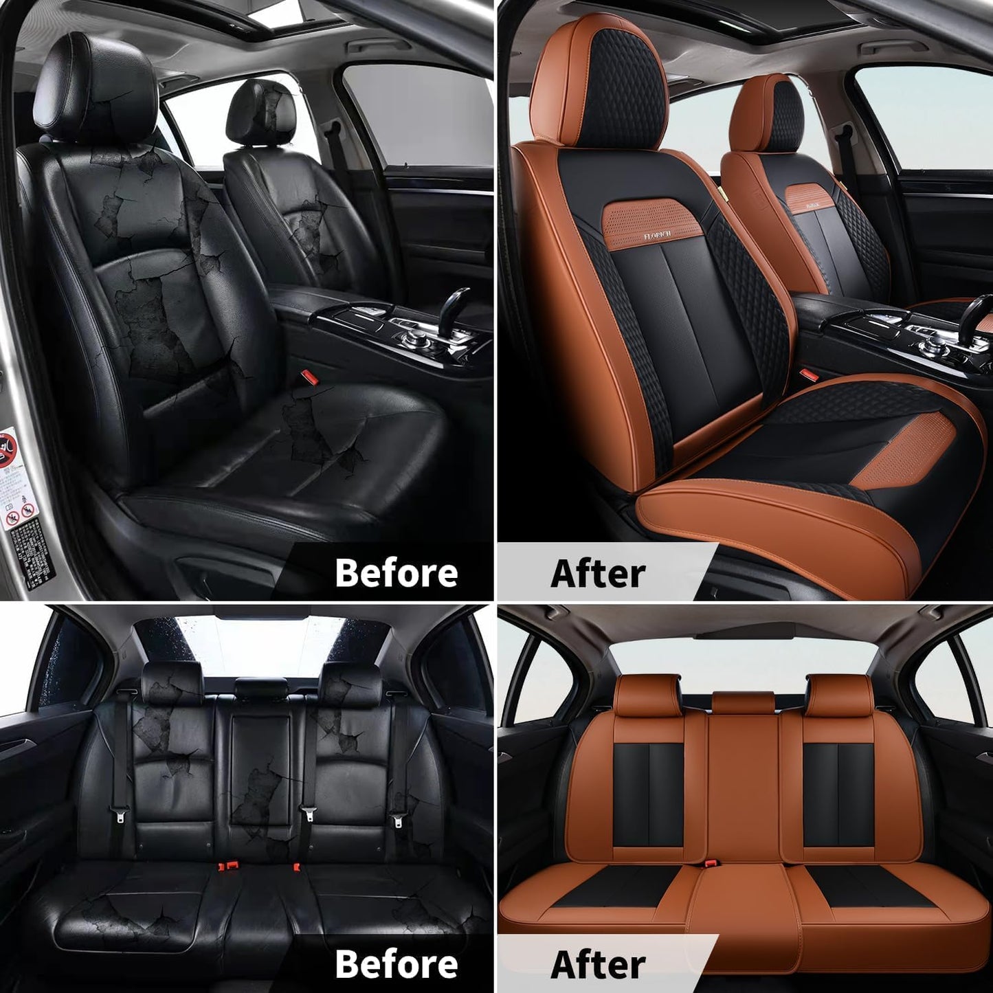 FLORICH Car Seat Covers Full Set, Automotive Seat Covers, Black Car Seat Cover, Waterproof Seat Protectors Universal fit for Car Truck Van SUV - Black