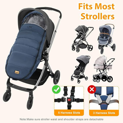 Zooawa Stroller Bunting Bag Universal, Waterproof Baby Stroller Footmuff, Stroller Sleeping Bag for Cold Weather, Extra Thick, Fits 6-36 Months Baby, Dark Blue