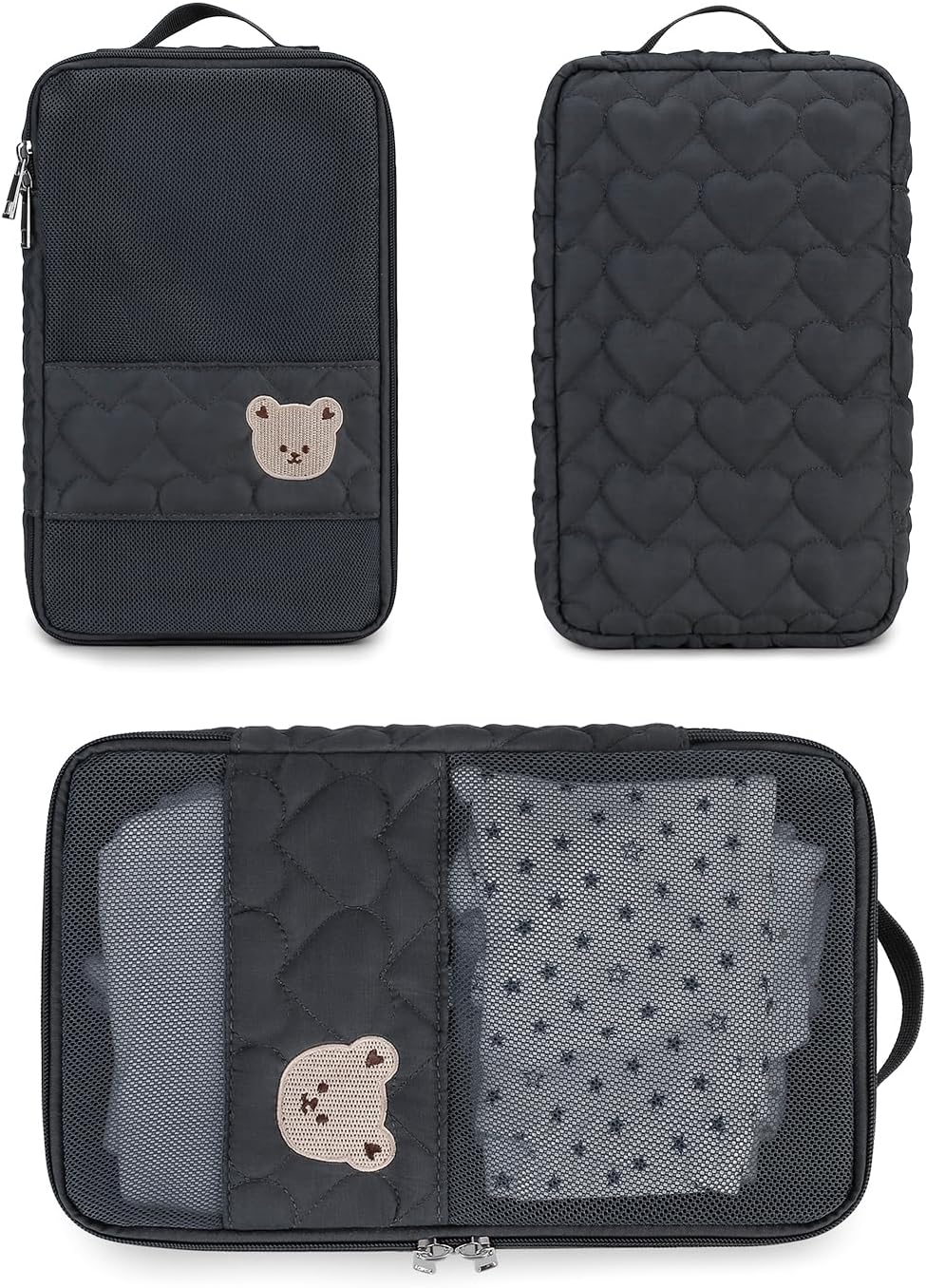 MOMIGO Baby Diaper Bag Organizer Pouches - 2 Pack Waterproof Pod Hanging Diaper Bag Cute Bear Mesh Bag Reusable, Washable or Baby Cloth Diapers