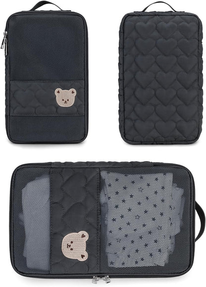 MOMIGO Baby Diaper Bag Organizer Pouches - 2 Pack Waterproof Pod Hanging Diaper Bag Cute Bear Mesh Bag Reusable, Washable or Baby Cloth Diapers